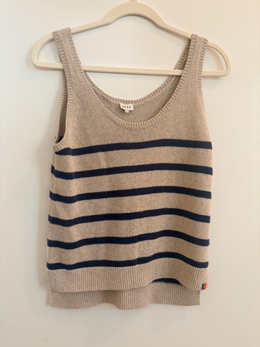 KULE sz Small Beige & Navy Striped Knit Tank